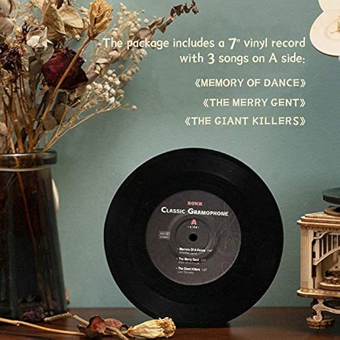 3D WOODEN PUZZLES GRAMOPHONE FOR ADULTS - DIY MECHANICAL MODEL KIT 1:1 REPLICA RECORD PLAYER SUPPORT 7"/10" VINYL BUILDING GIFT HOBBIES FOR ADULTS HOME DECOR - Image 3